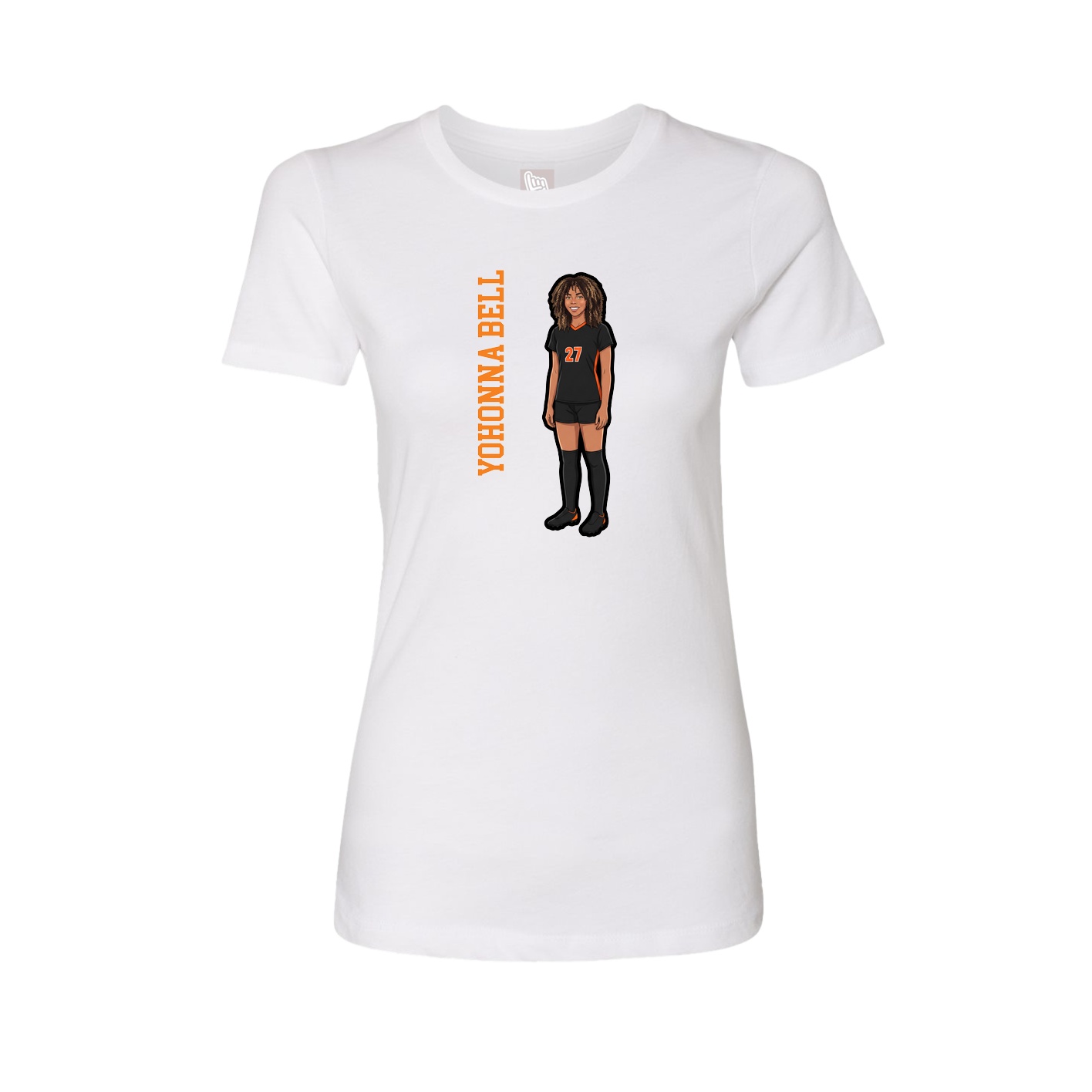Womens Tee — Name Vertical in White