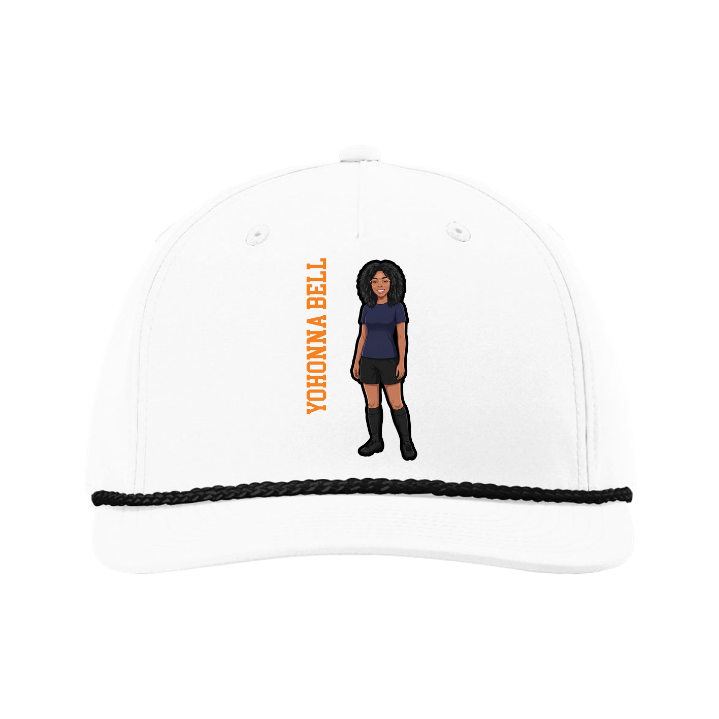 Five-Panel Classic Rope Cap — Name Vertical in White