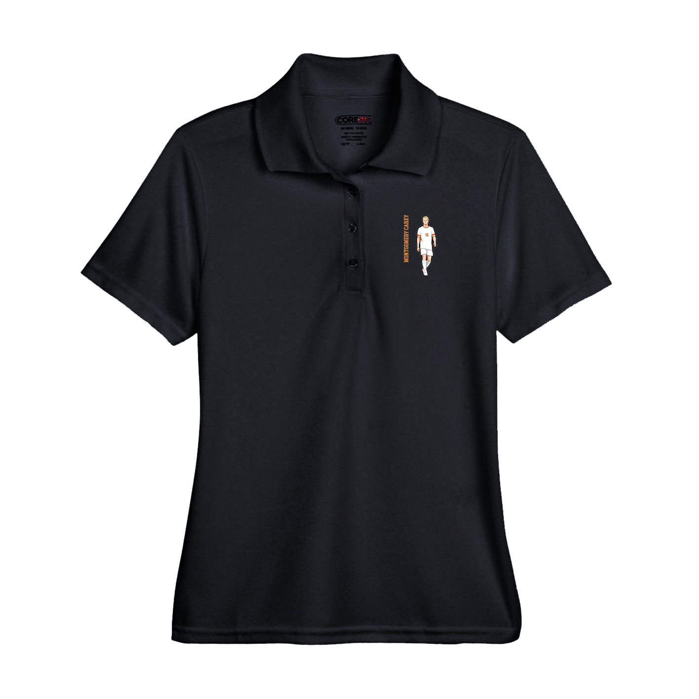 Performance Polo — Name Vertical in Black