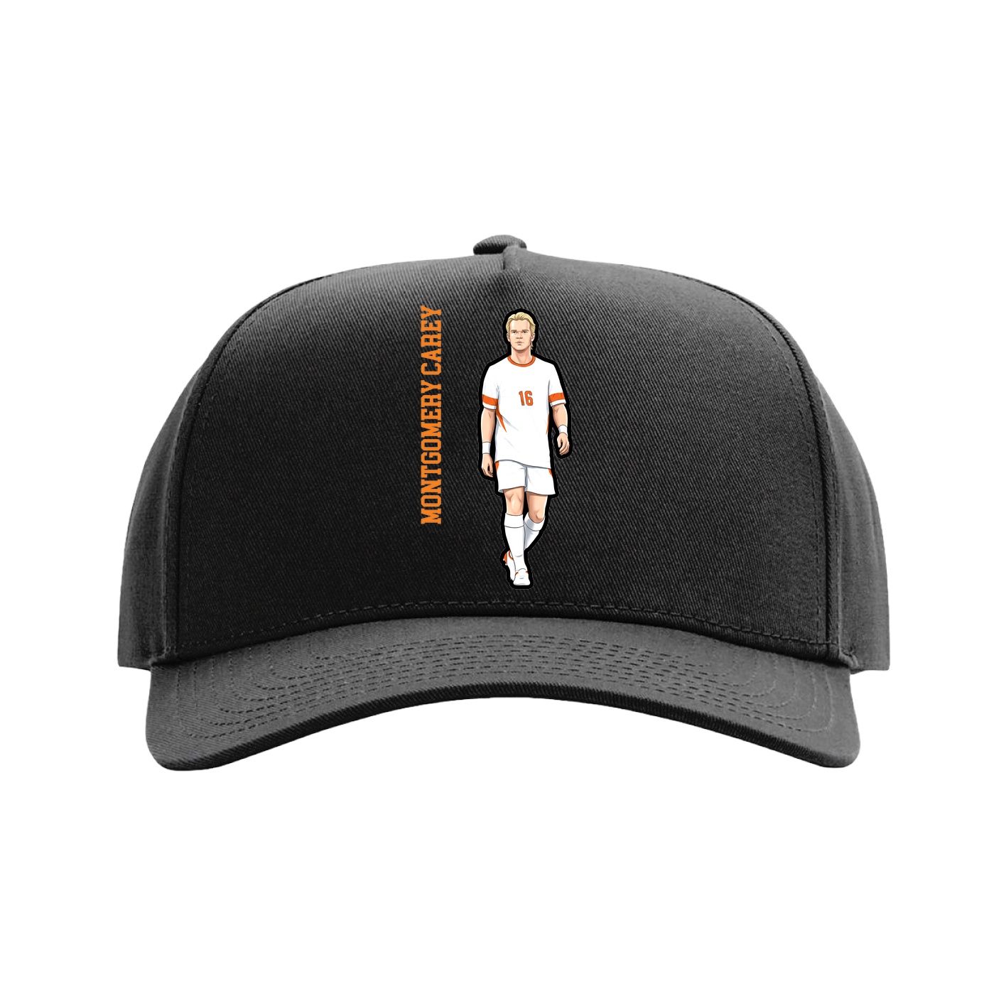 Full Fabric Five-Panel Champ Cap — Name Vertical in Black