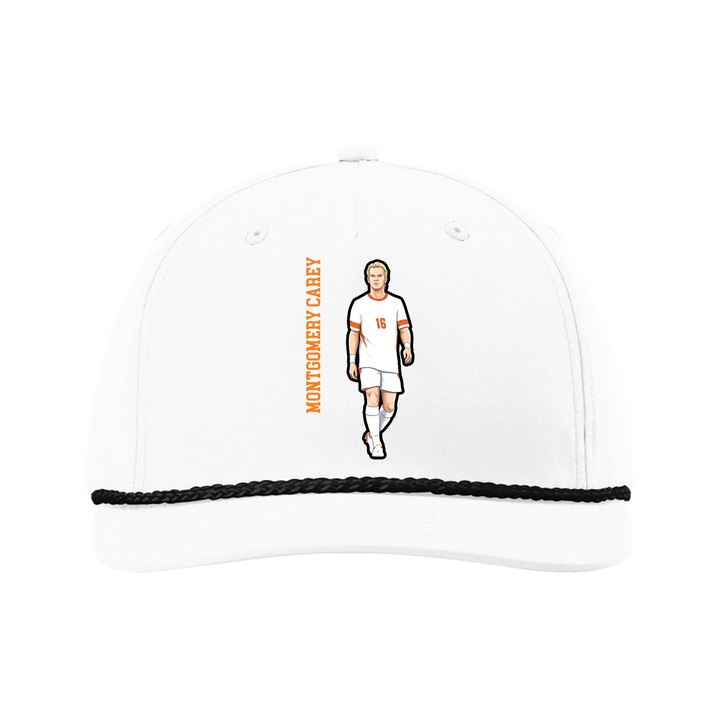 Five-Panel Classic Rope Cap — Name Vertical in White