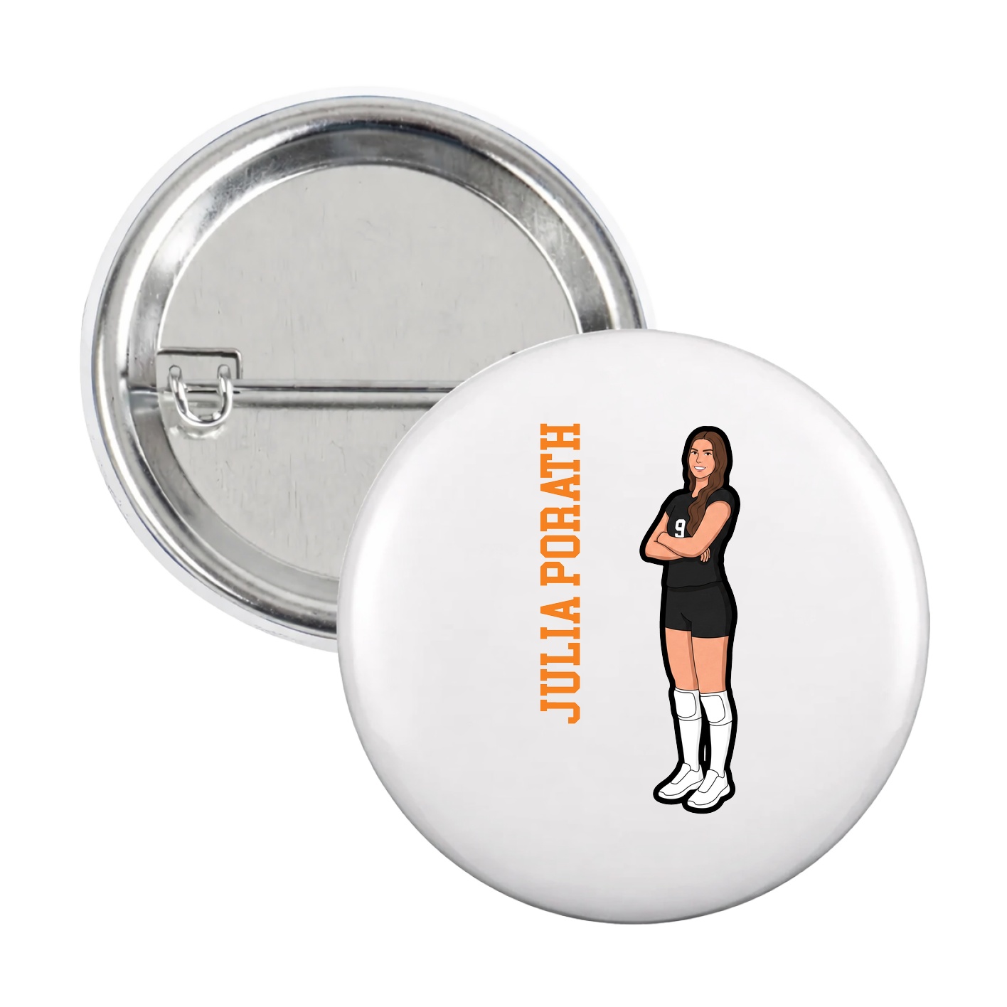 Game Day Button — Name Vertical in White