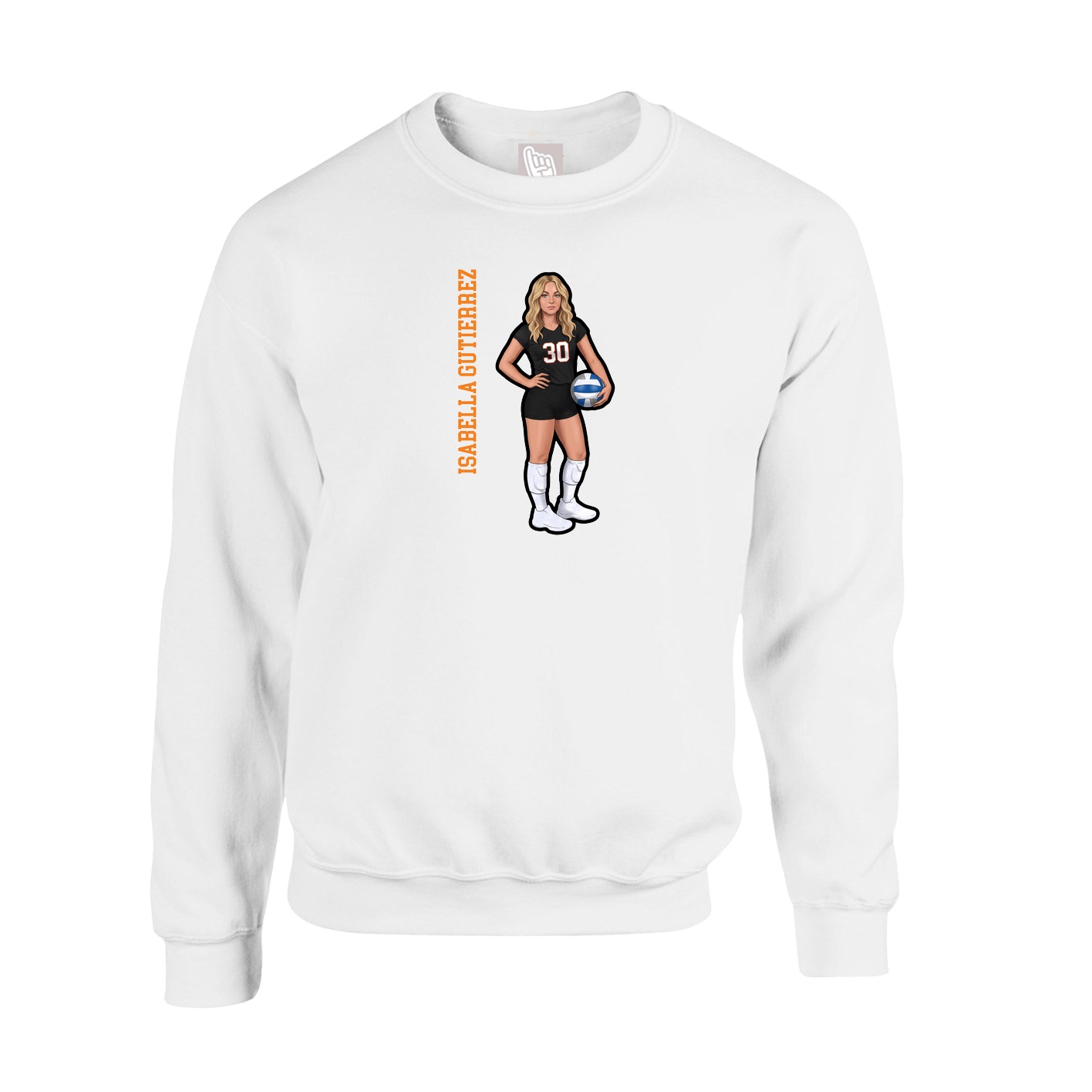 Fleece Crew — Name Vertical in White