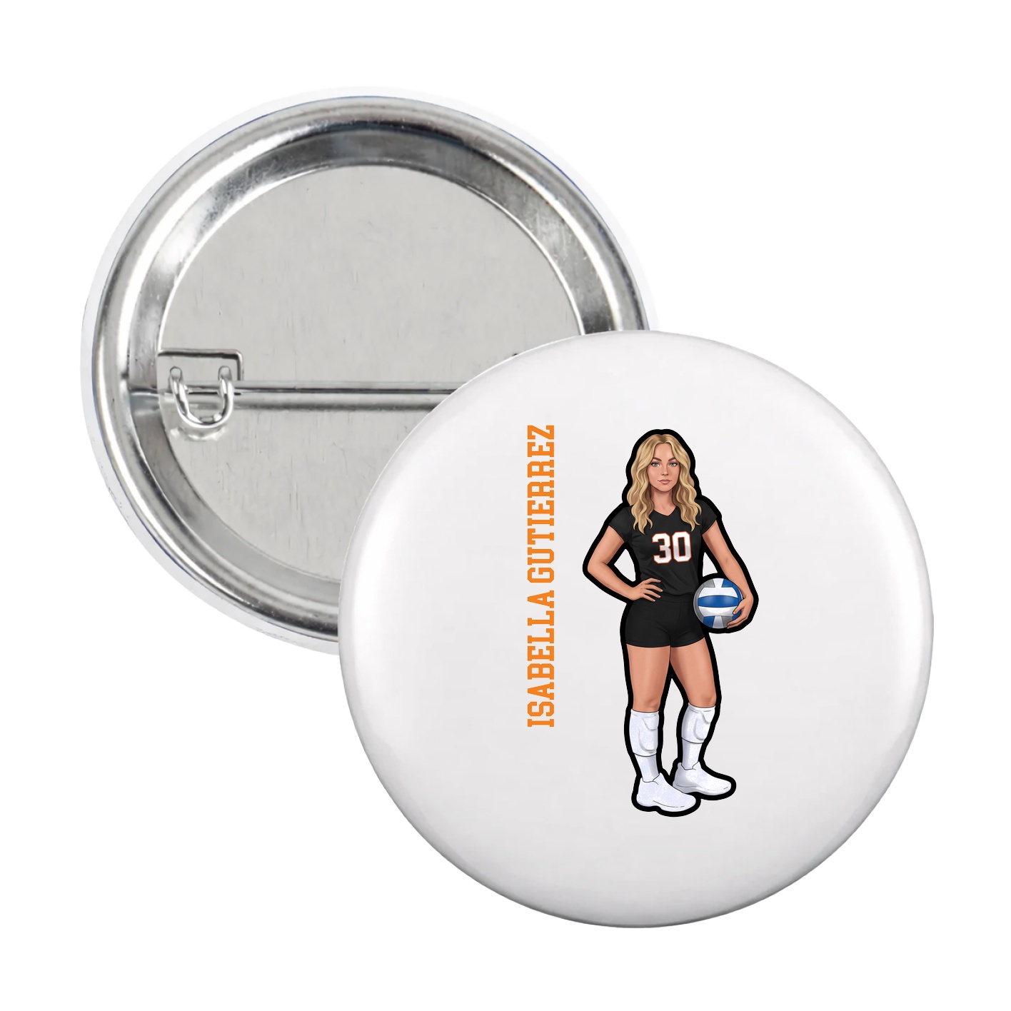 Game Day Button — Name Vertical in White