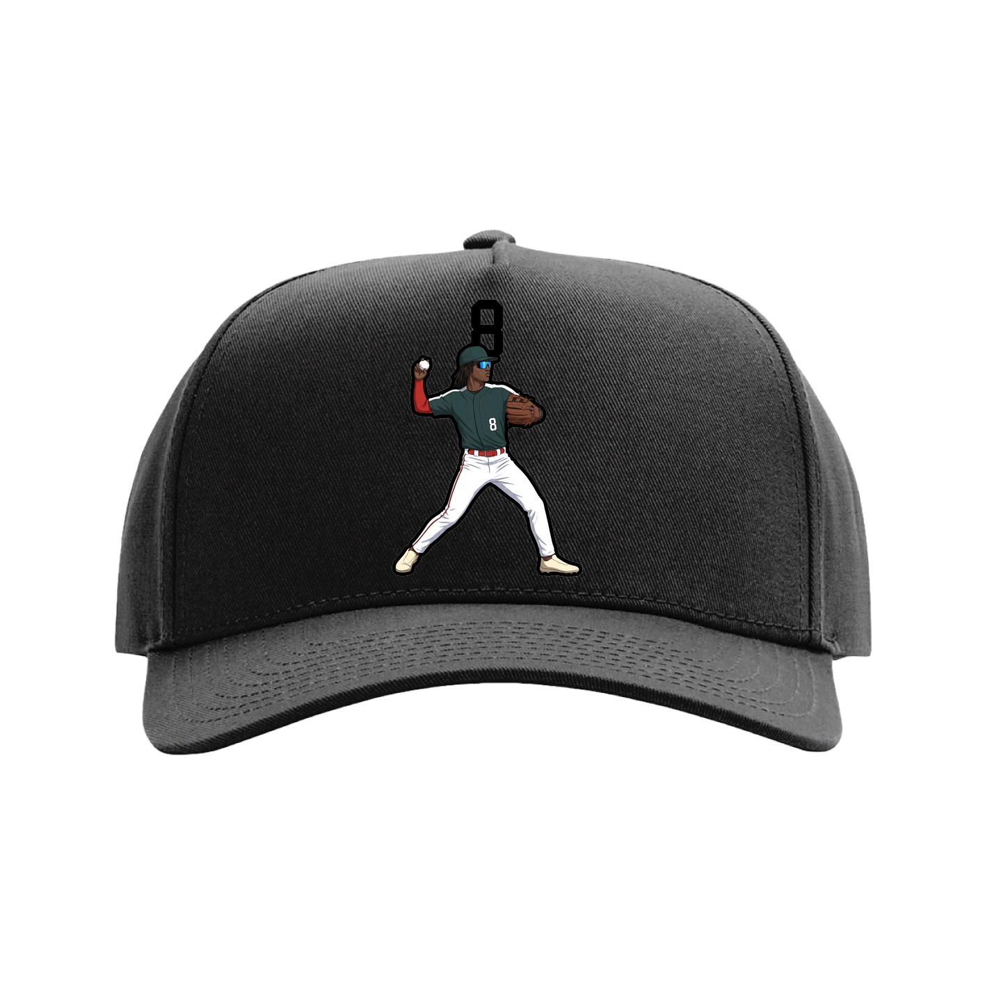 Full Fabric Five-Panel Champ Cap — Number Top in Black