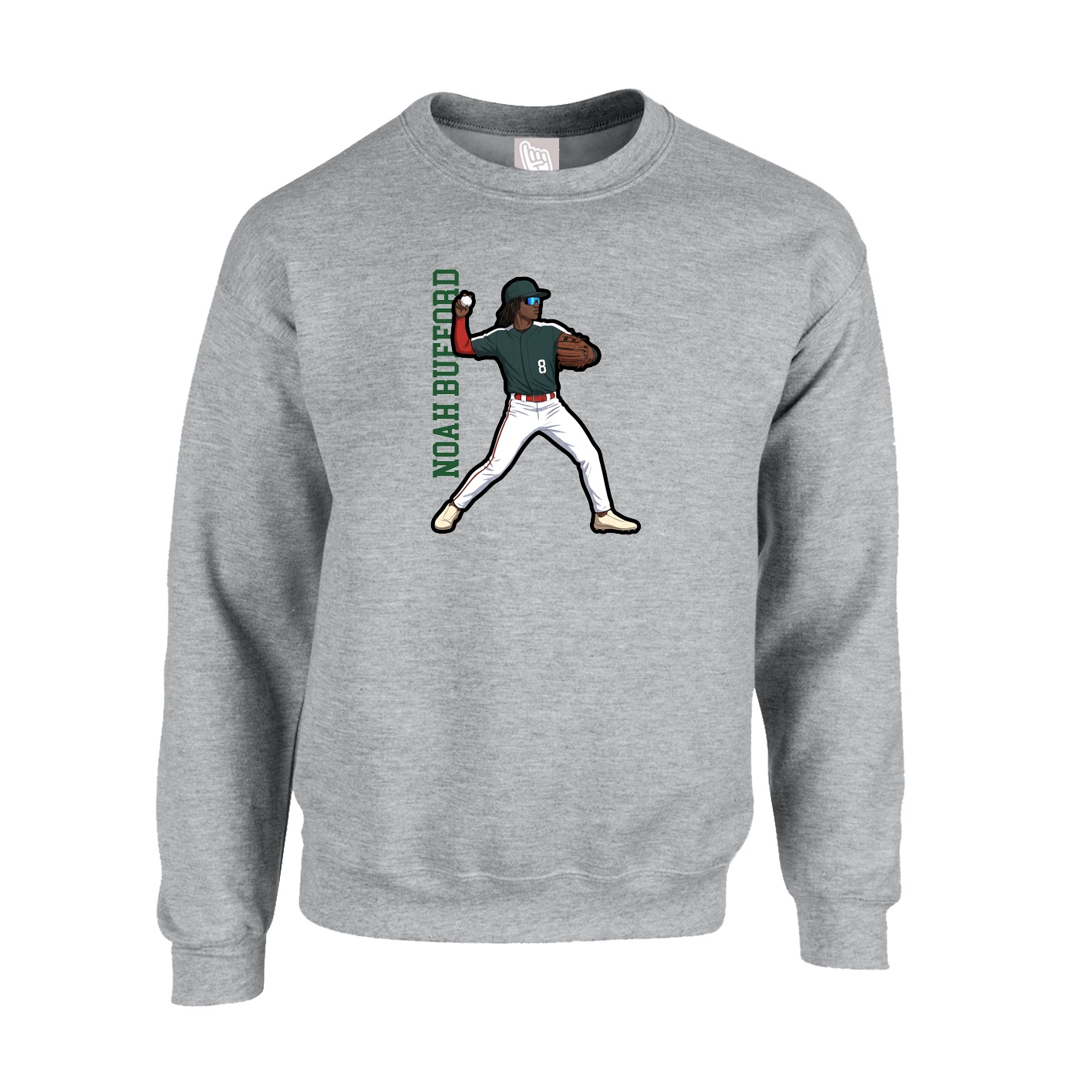 Fleece Crew — Name Vertical in Grey