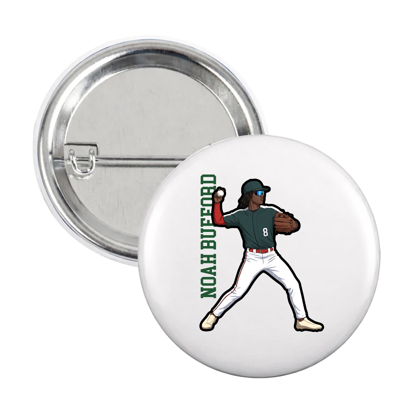 Game Day Button — Name Vertical in White