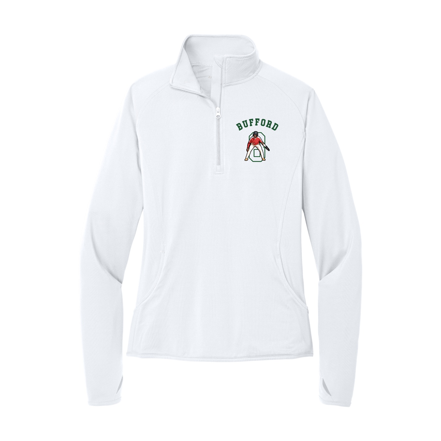 Women's Q-Zip Pullover — Shirsey Arch in White