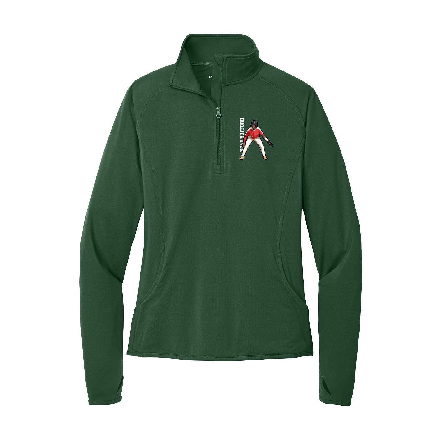 Women's Q-Zip Pullover — Name Vertical in Green