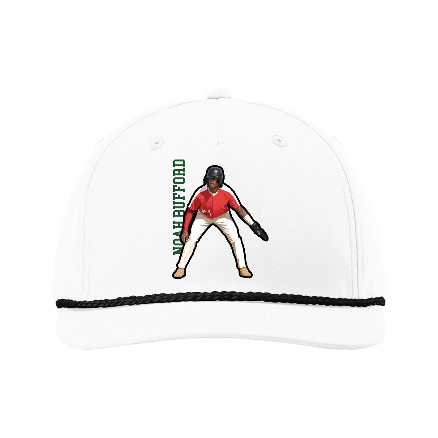 Five-Panel Classic Rope Cap — Name Vertical in White