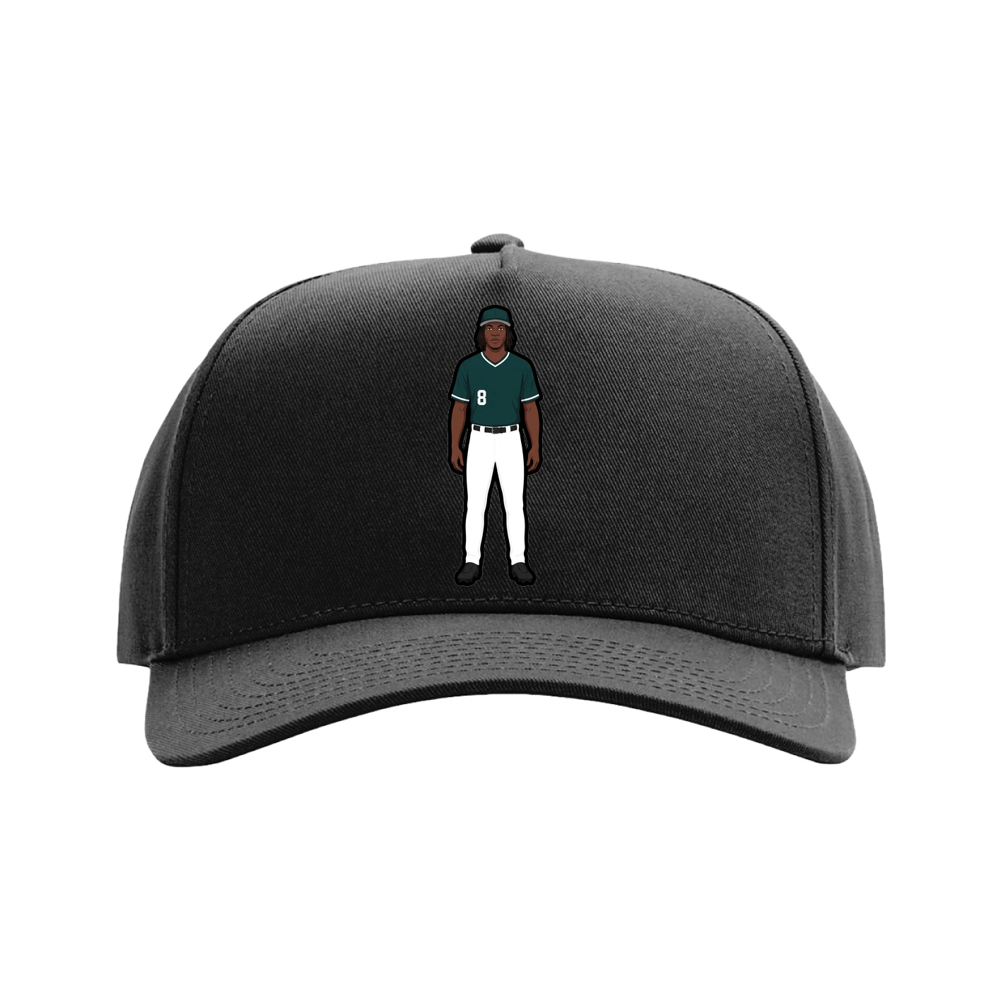 Full Fabric Five-Panel Champ Cap — Name Vertical in Black