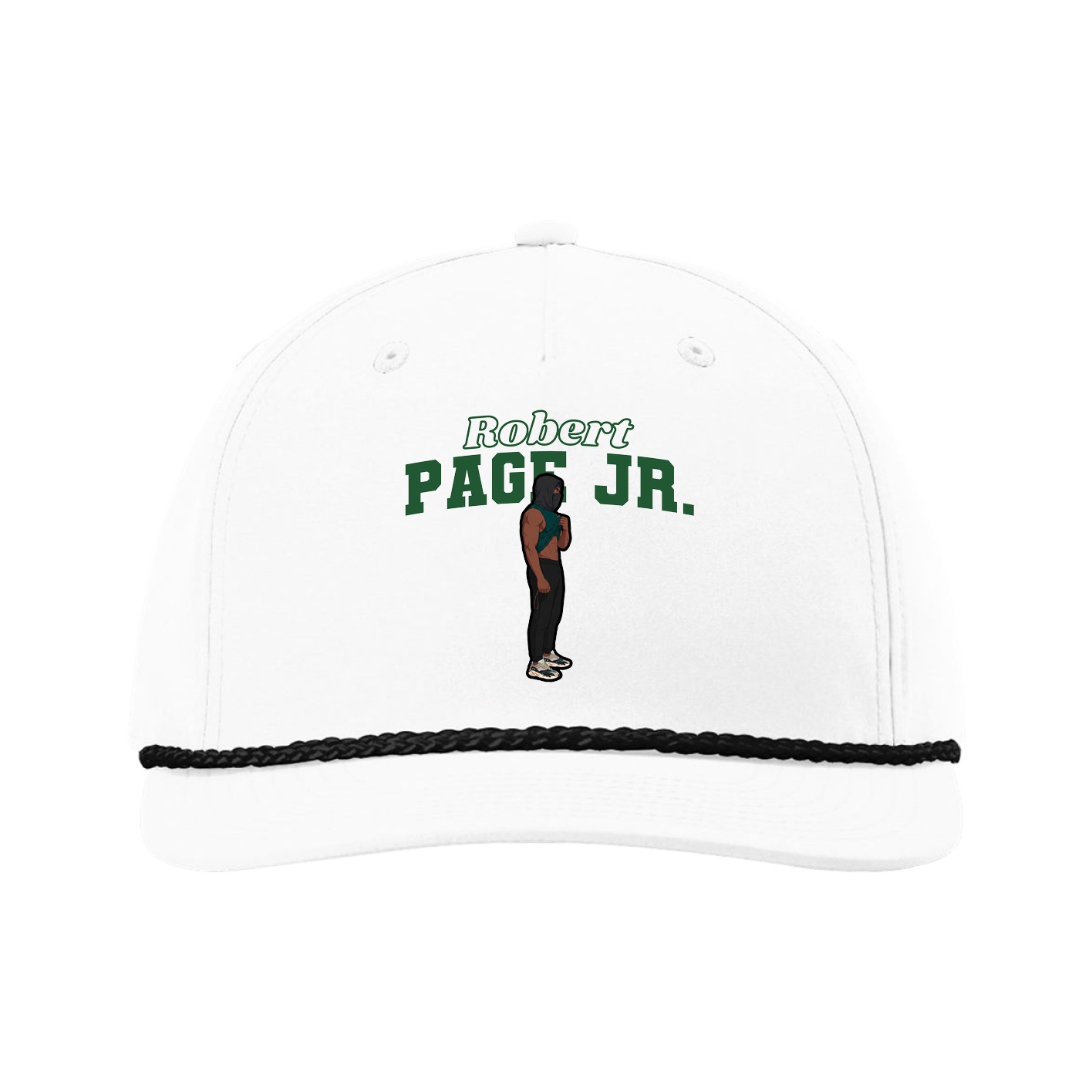 Five-Panel Classic Rope Cap — Name Arch in White