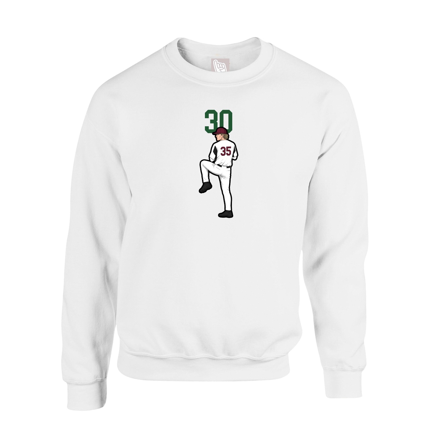 Fleece Crew — Number Top in White