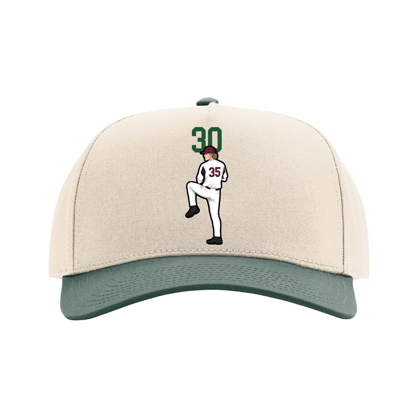 Full Fabric Five-Panel Champ Cap — Number Top in Cream/Green