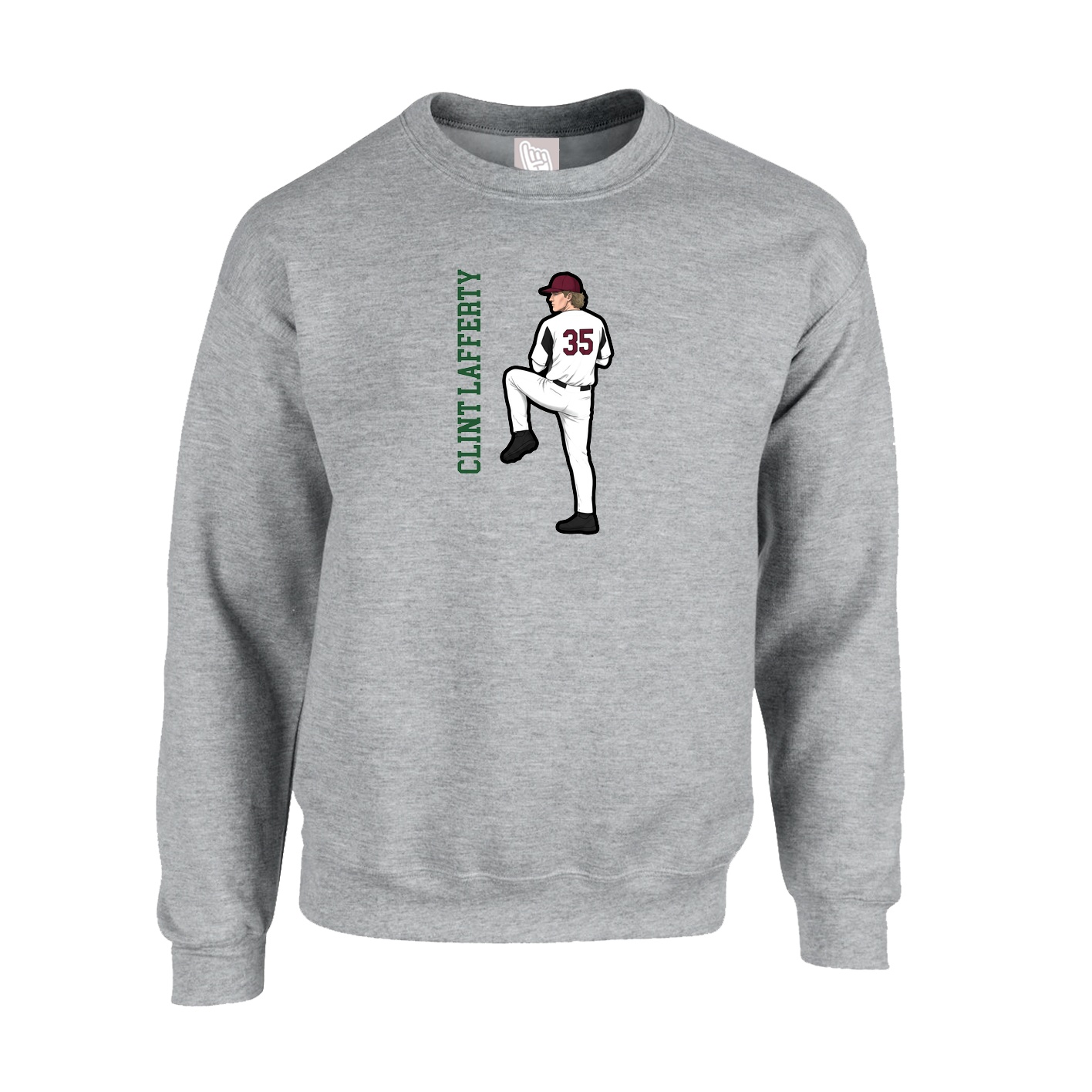 Fleece Crew — Name Vertical in Grey