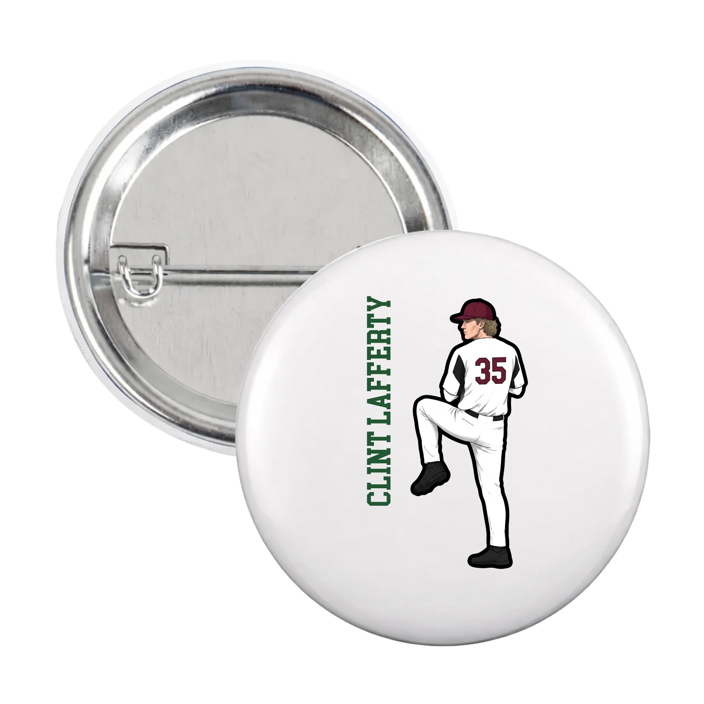 Game Day Button — Name Vertical in White