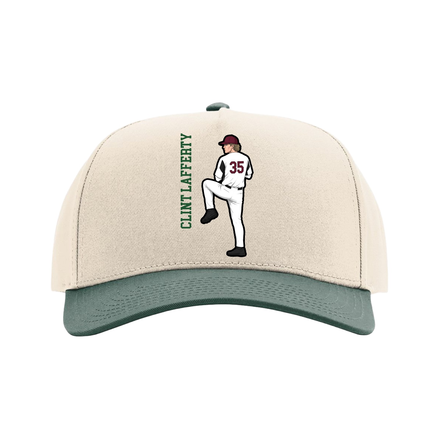 Full Fabric Five-Panel Champ Cap — Name Vertical in Cream/Green