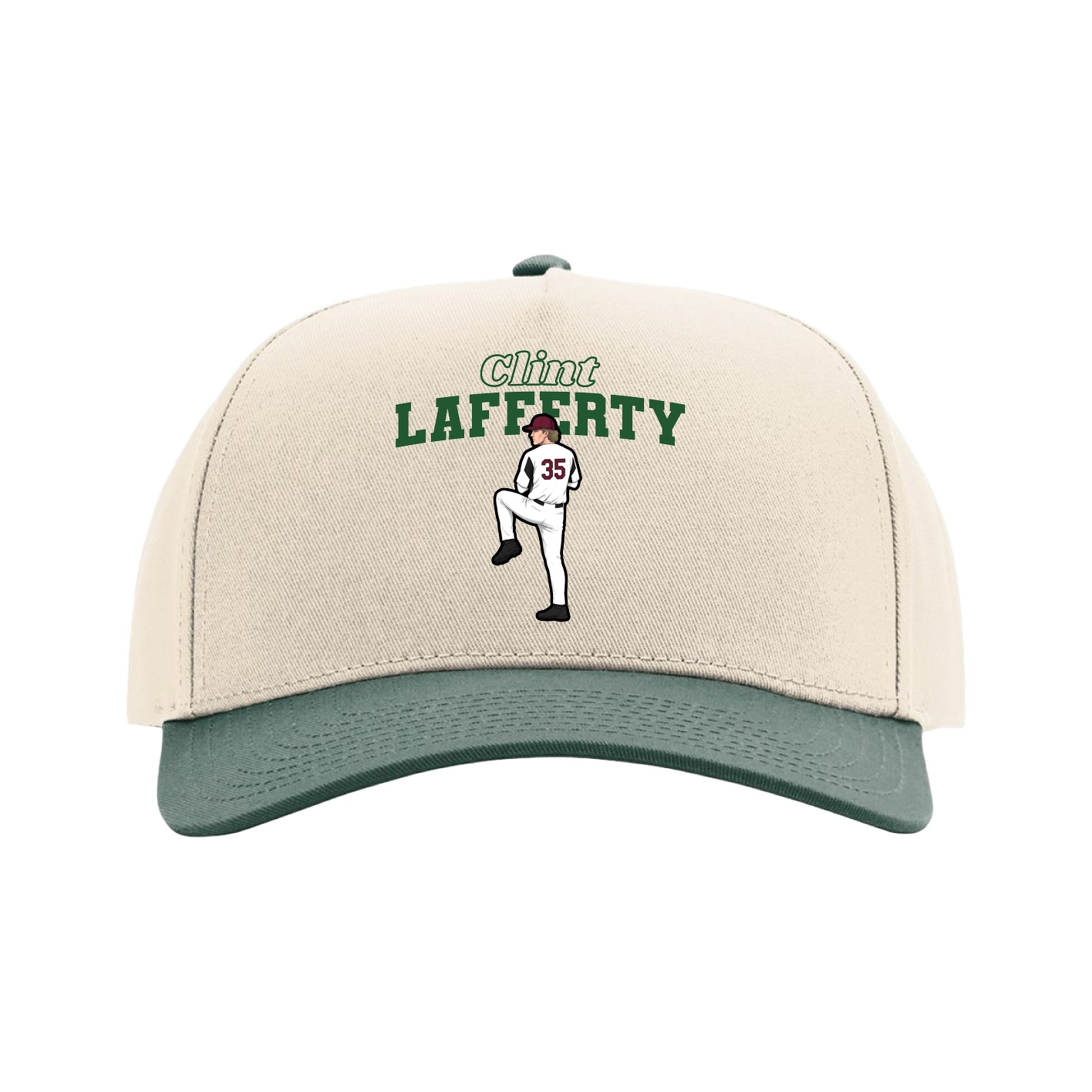 Full Fabric Five-Panel Champ Cap — Name Arch in Cream/Green