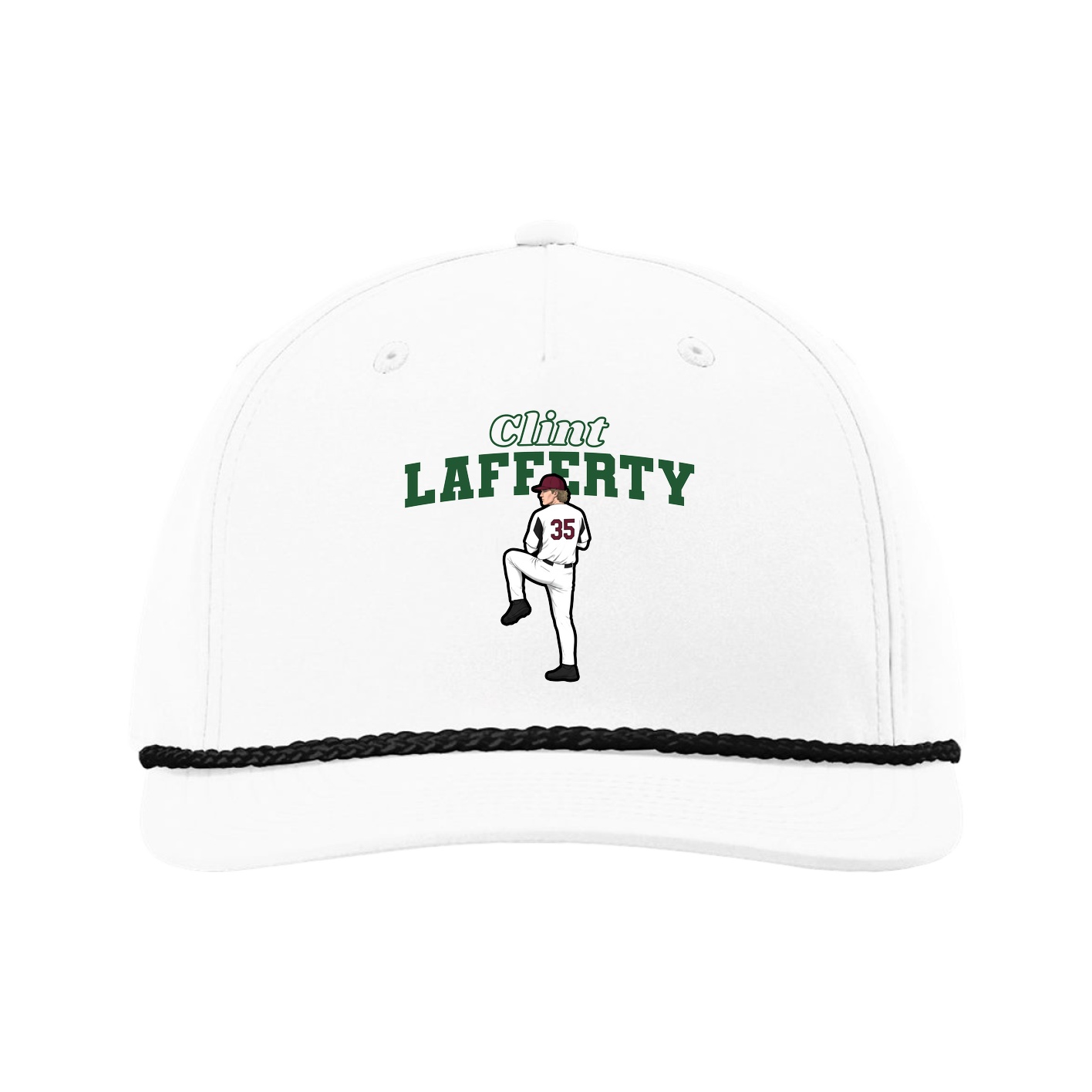 Five-Panel Classic Rope Cap — Name Arch in White