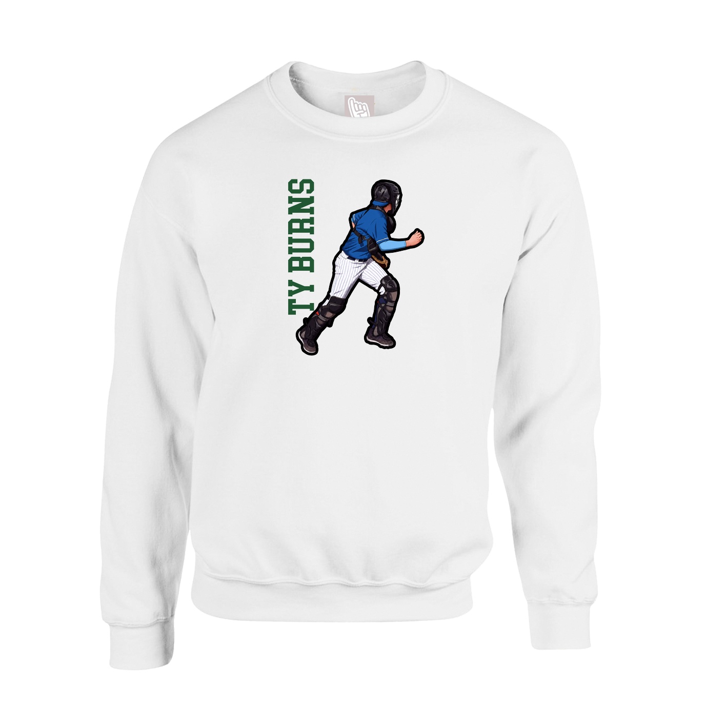 Fleece Crew — Name Vertical in White