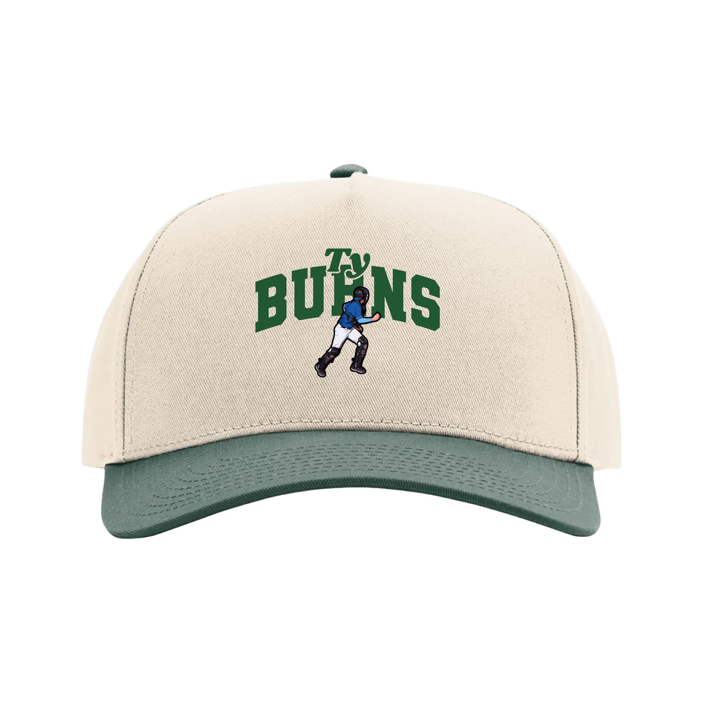 Full Fabric Five-Panel Champ Cap — Signature Arch in Cream/Green