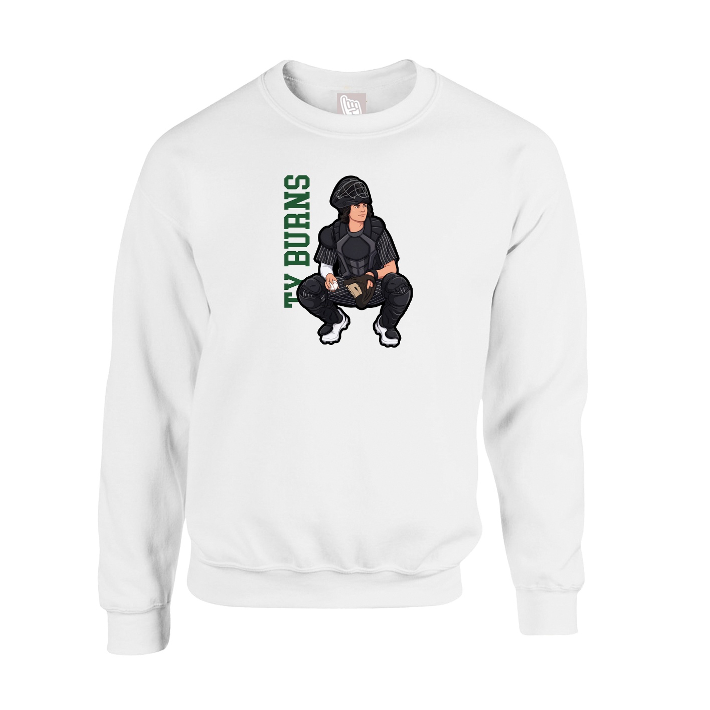 Fleece Crew — Name Vertical in White