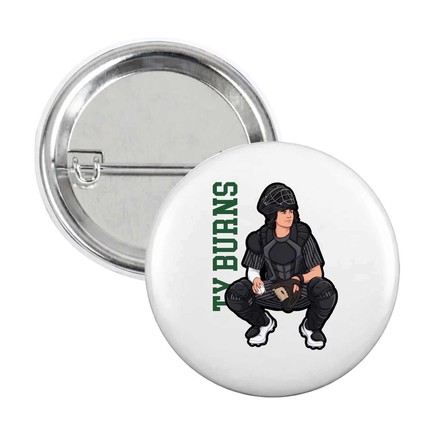 Game Day Button — Name Vertical in White
