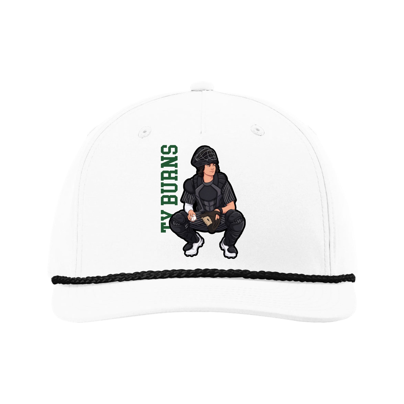 Five-Panel Classic Rope Cap — Name Vertical in White