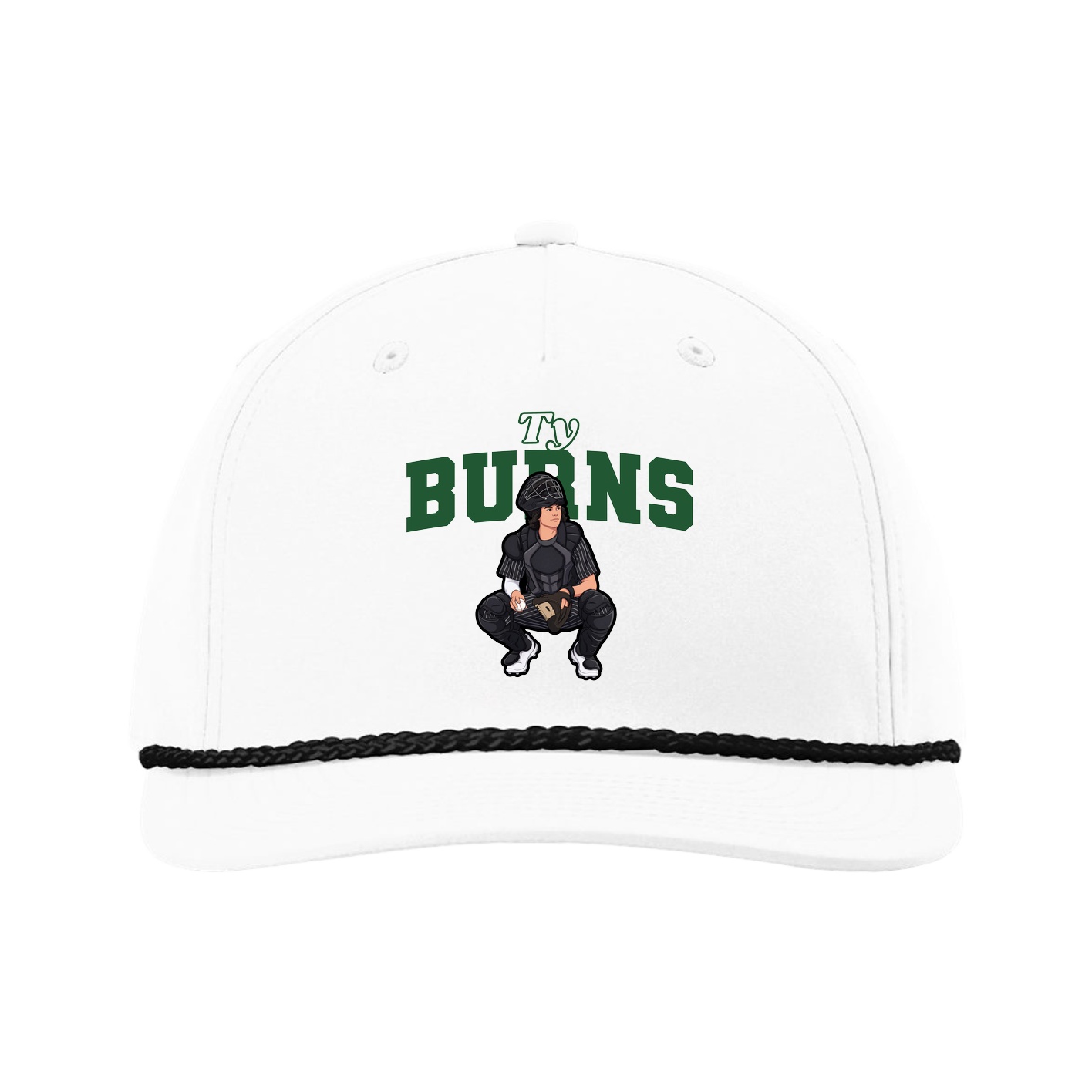 Five-Panel Classic Rope Cap — Name Arch in White