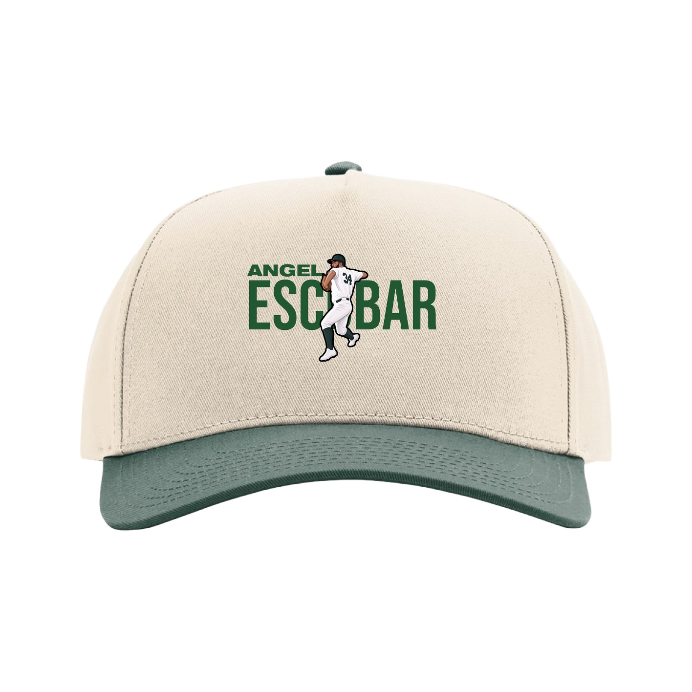 Full Fabric Five-Panel Champ Cap — Player Name in Cream/Green