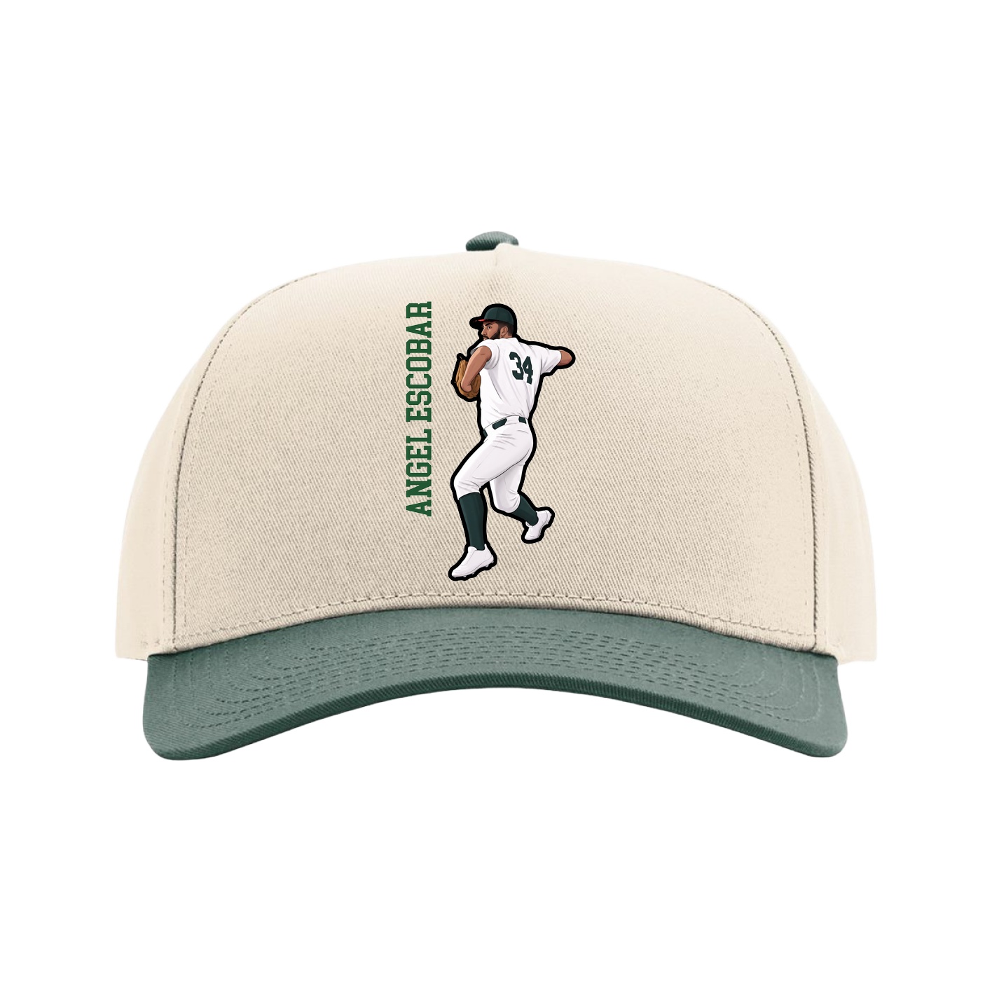 Full Fabric Five-Panel Champ Cap — Name Vertical in Cream/Green