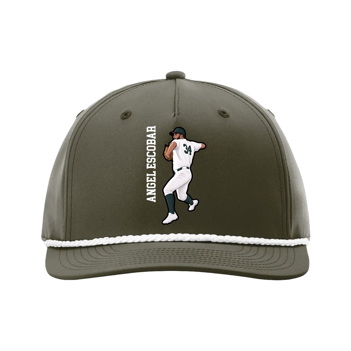 Five-Panel Classic Rope Cap — Name Vertical in Green
