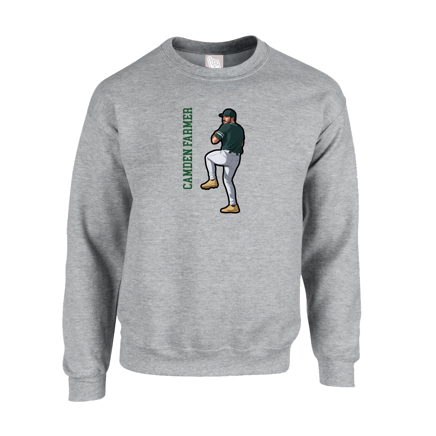 Fleece Crew — Name Vertical in Grey
