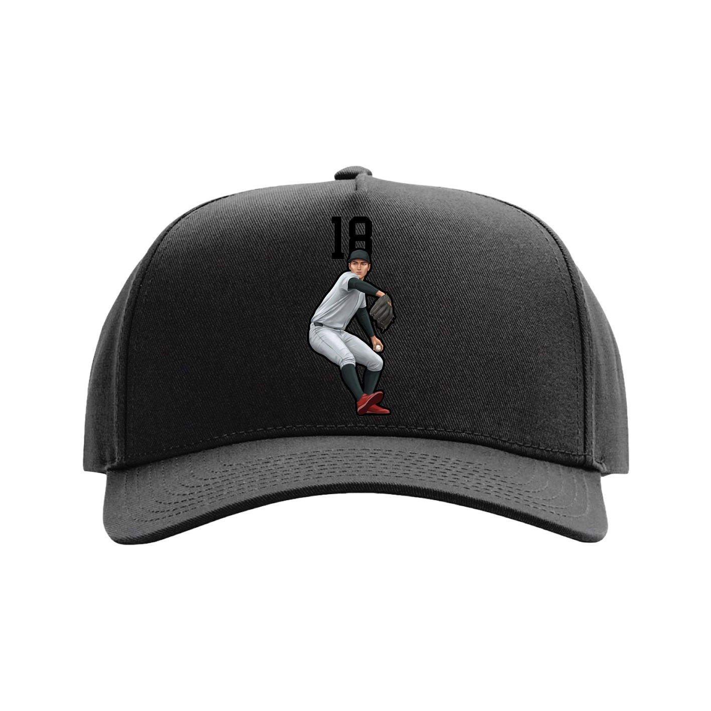 Full Fabric Five-Panel Champ Cap — Number Top in Black