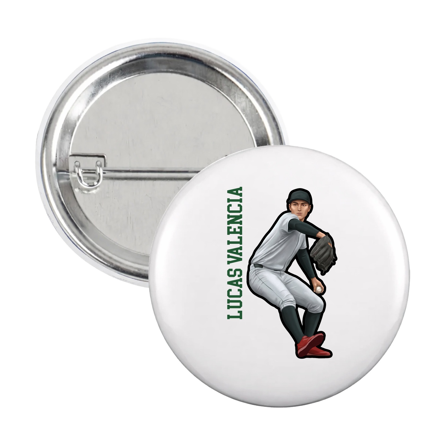 Game Day Button — Name Vertical in White