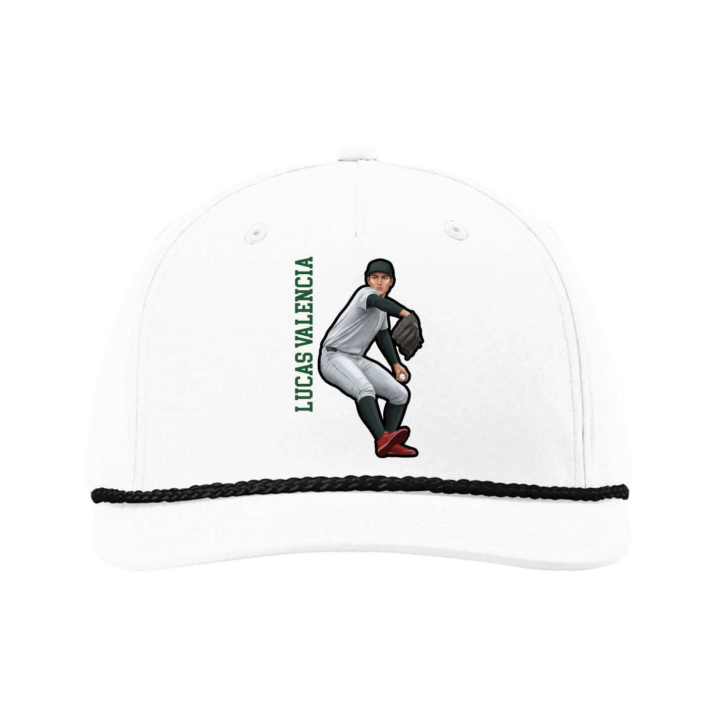 Five-Panel Classic Rope Cap — Name Vertical in White