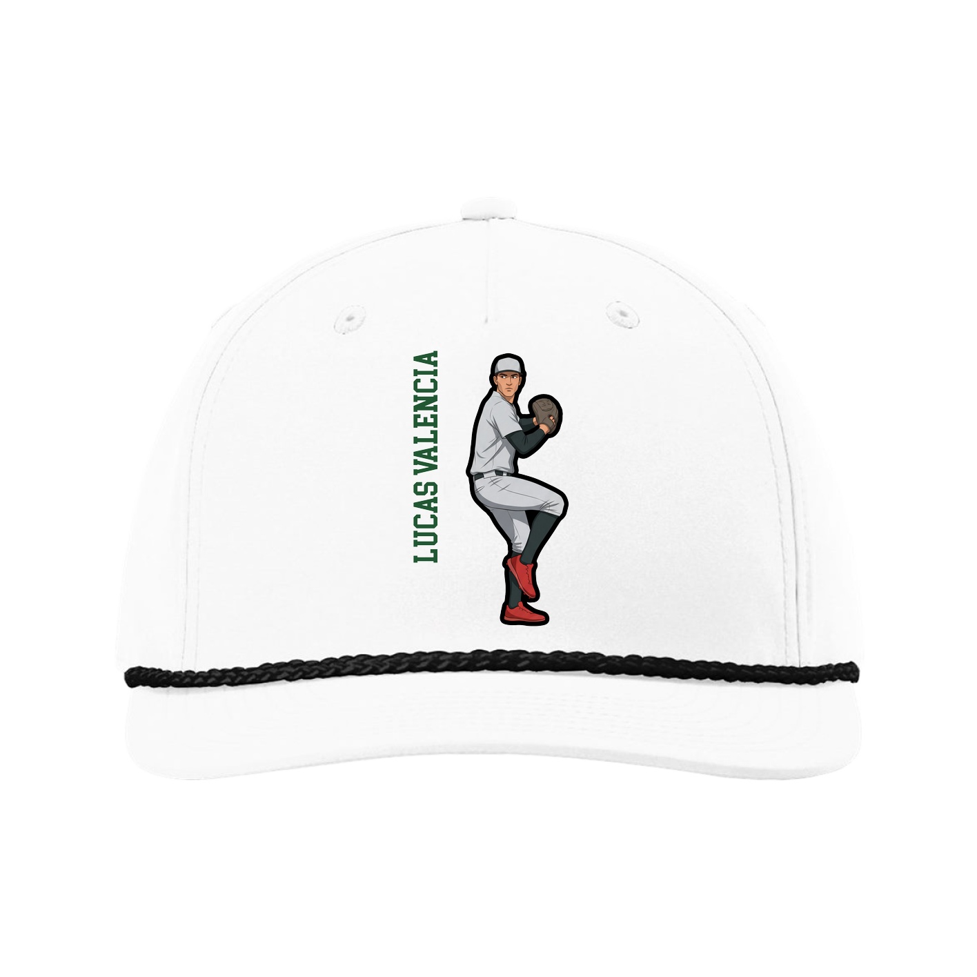 Five-Panel Classic Rope Cap — Name Vertical in White