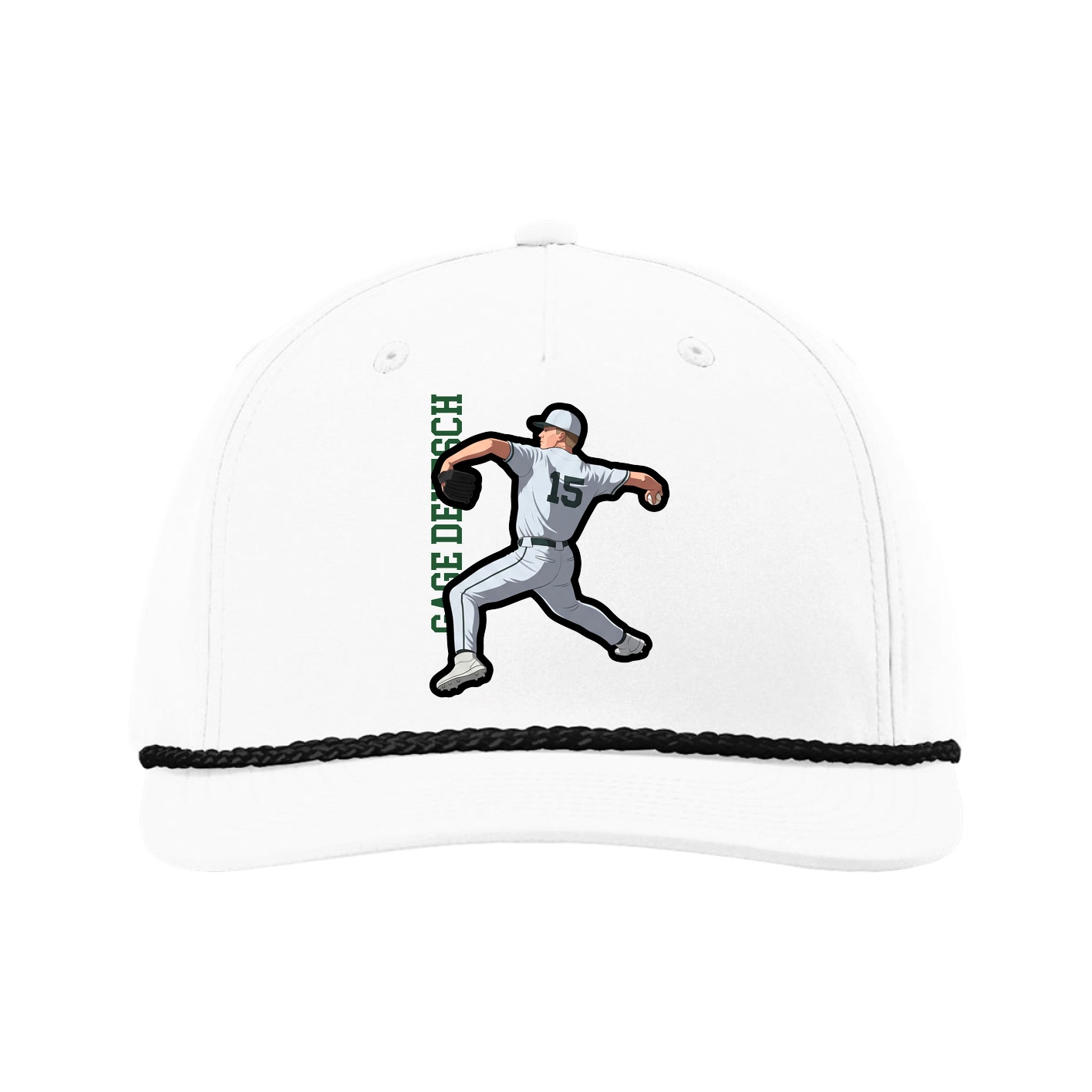 Five-Panel Classic Rope Cap — Name Vertical in White
