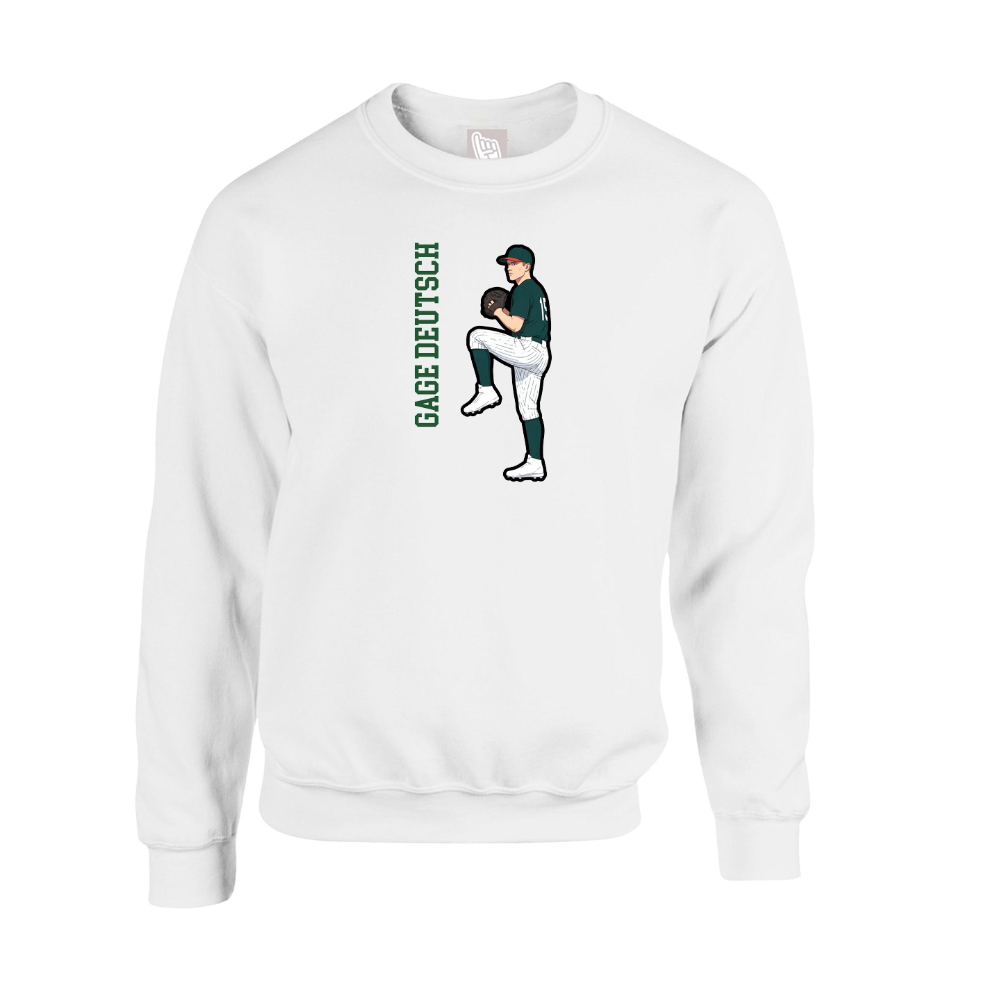 Fleece Crew — Name Vertical in White