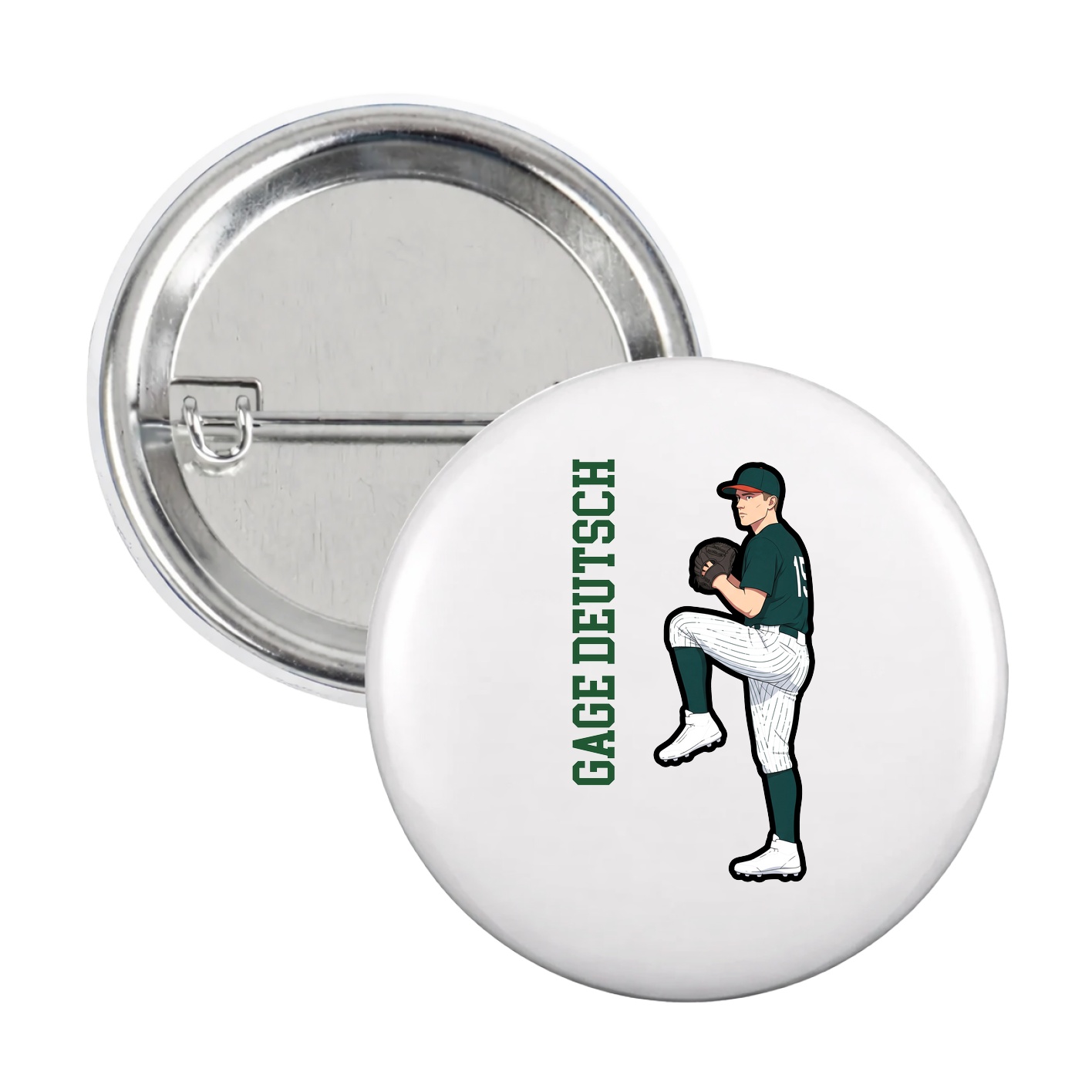 Game Day Button — Name Vertical in White