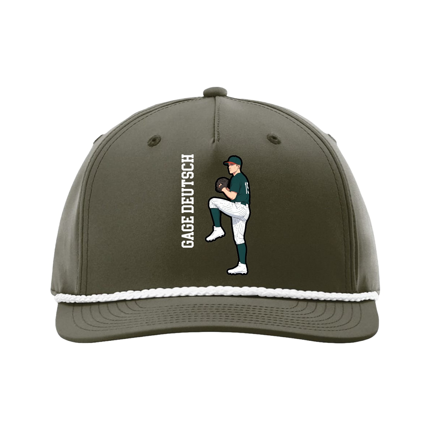 Five-Panel Classic Rope Cap — Name Vertical in Green