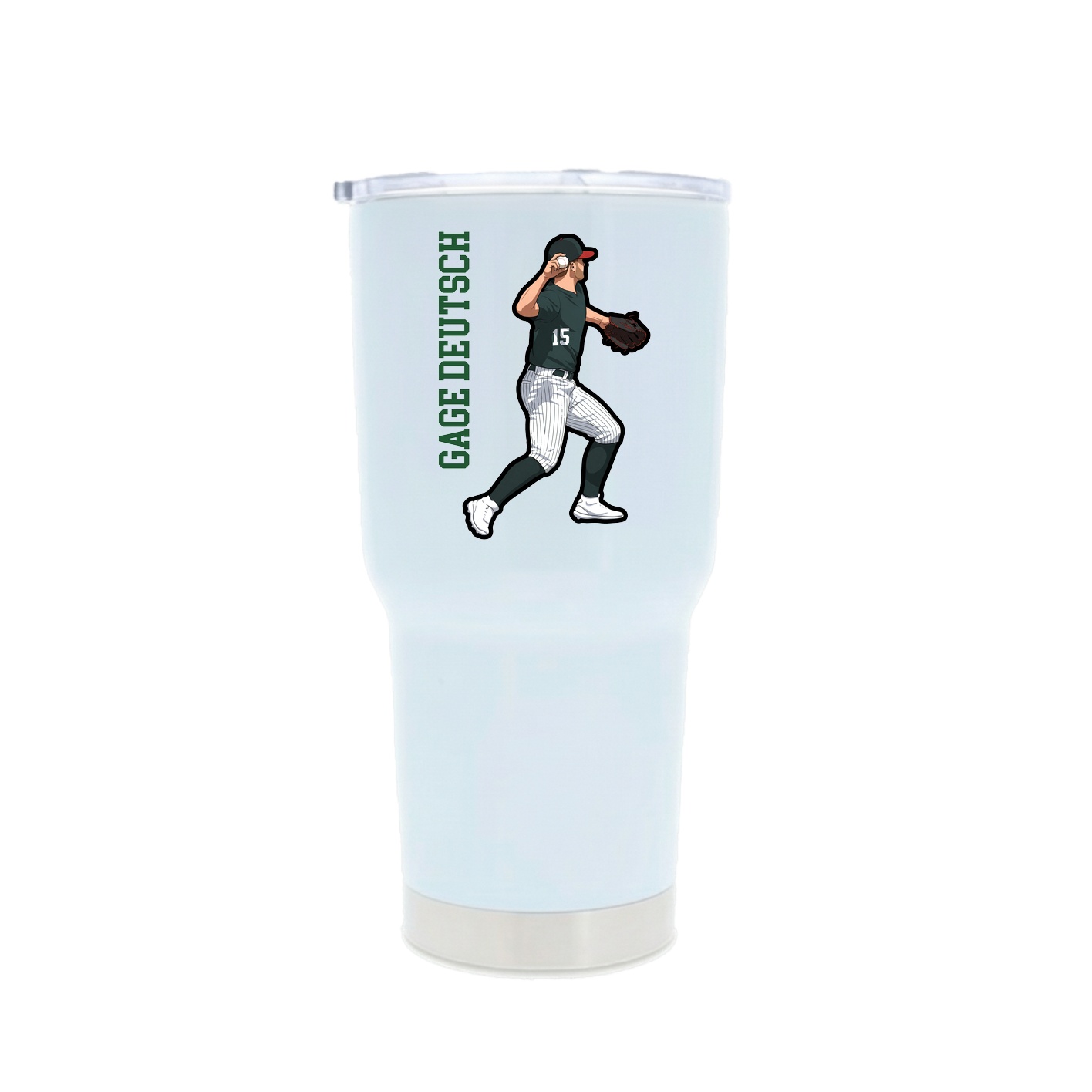 30oz Stainless Steel Tumbler — Name Vertical in White