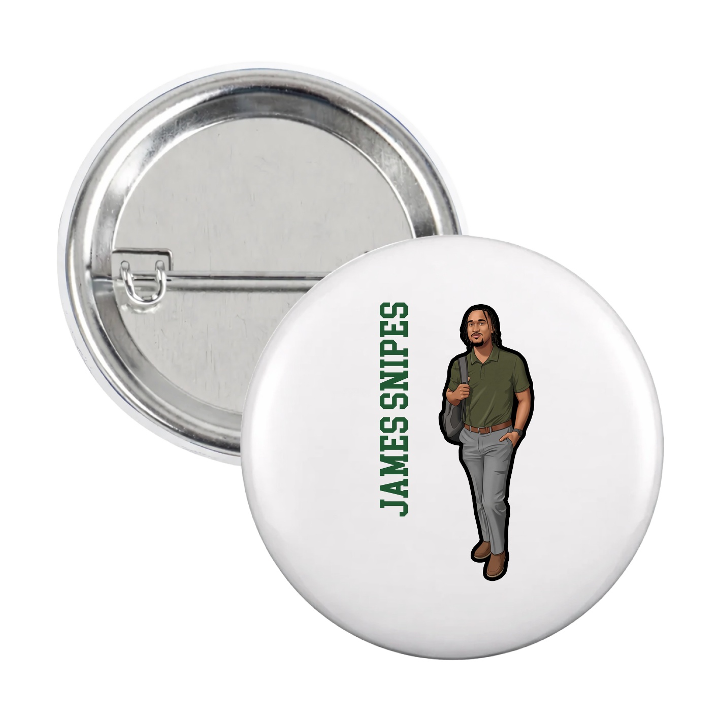 Game Day Button — Name Vertical in White