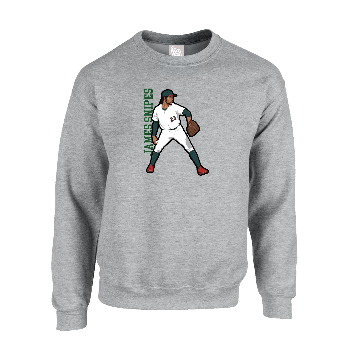 Fleece Crew — Name Vertical in Grey