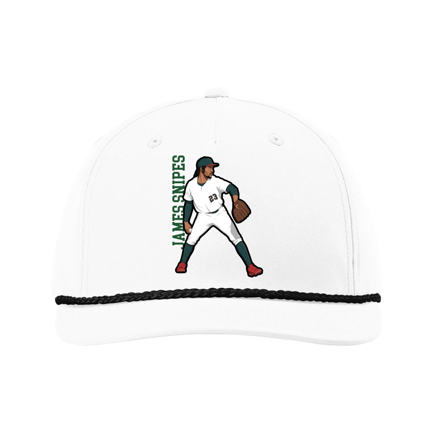 Five-Panel Classic Rope Cap — Name Vertical in White