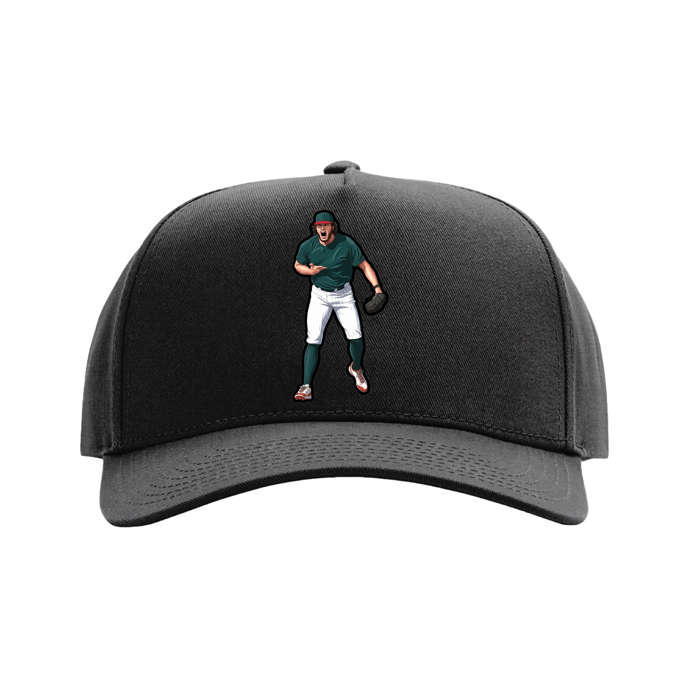 Full Fabric Five-Panel Champ Cap — Name Vertical in Black
