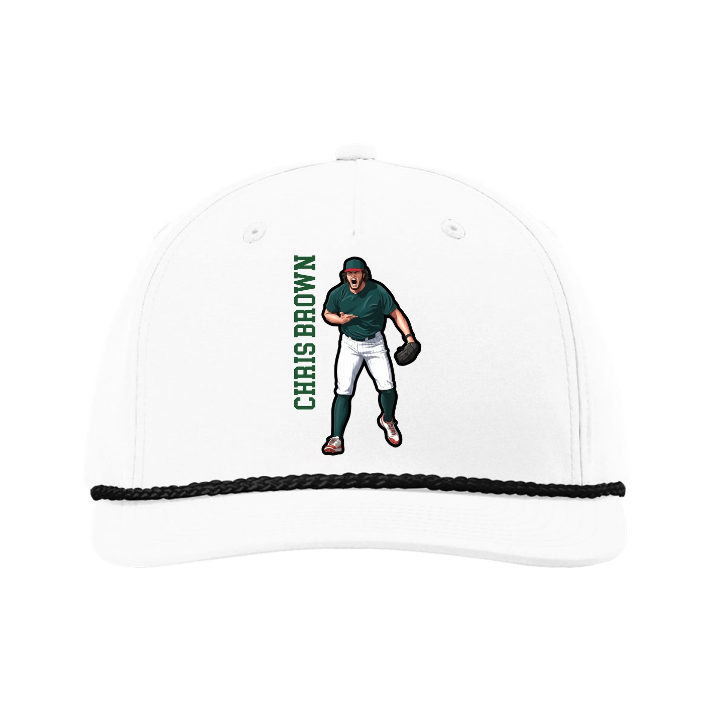 Five-Panel Classic Rope Cap — Name Vertical in White
