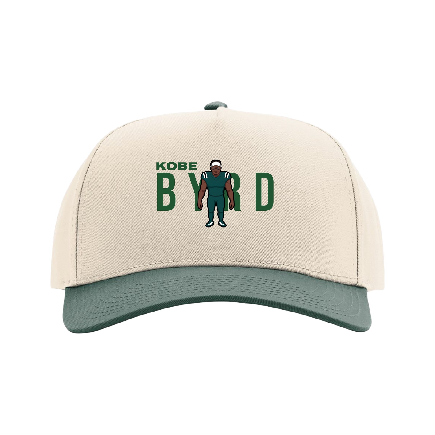 Full Fabric Five-Panel Champ Cap — Player Name in Cream/Green