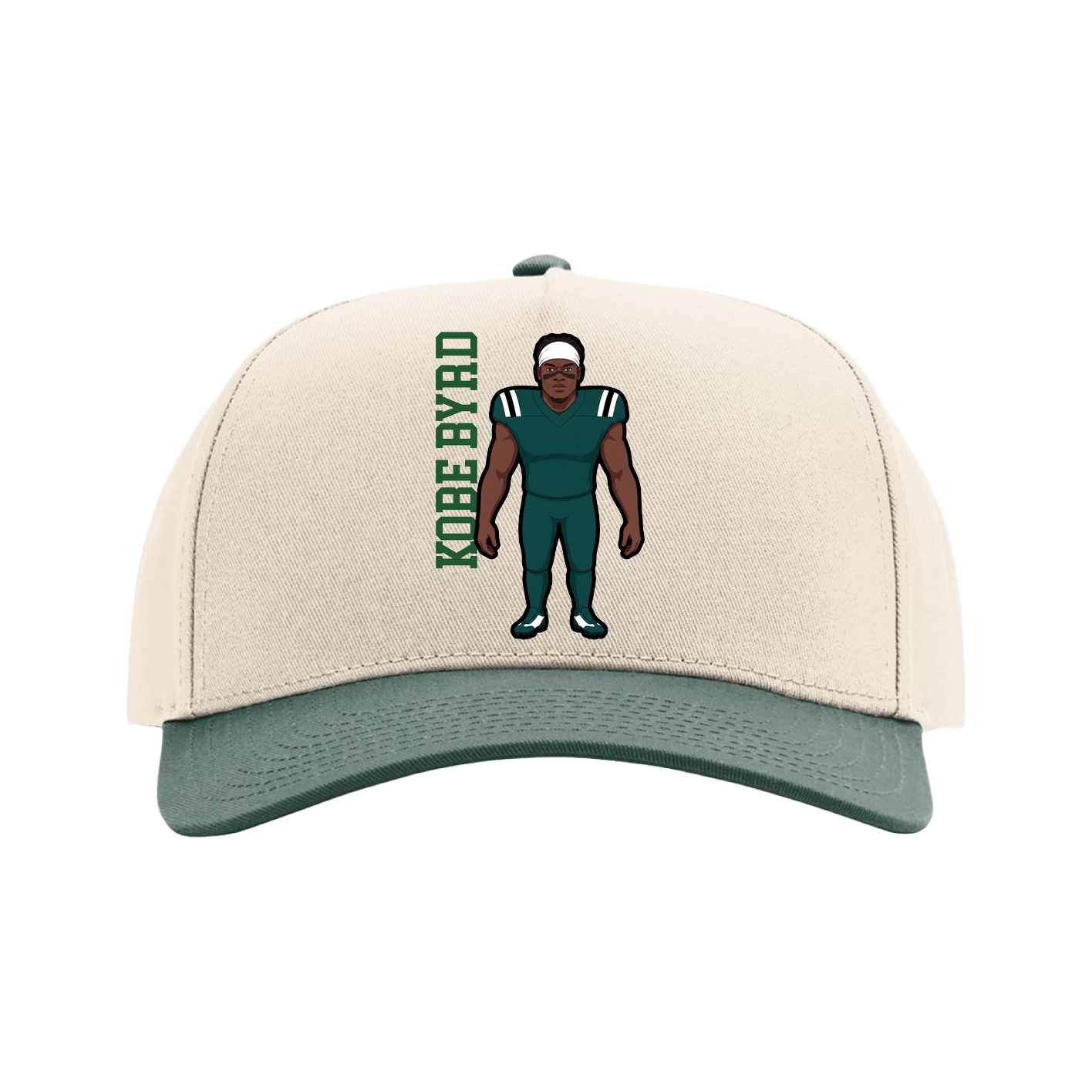 Full Fabric Five-Panel Champ Cap — Name Vertical in Cream/Green