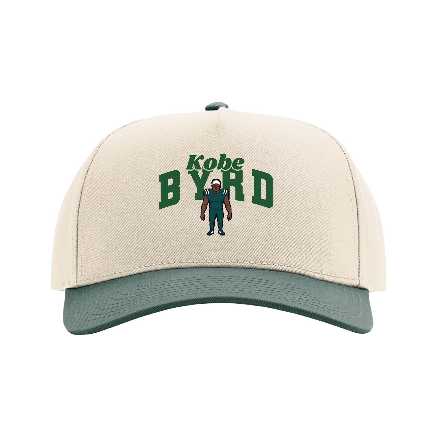Full Fabric Five-Panel Champ Cap — Signature Arch in Cream/Green
